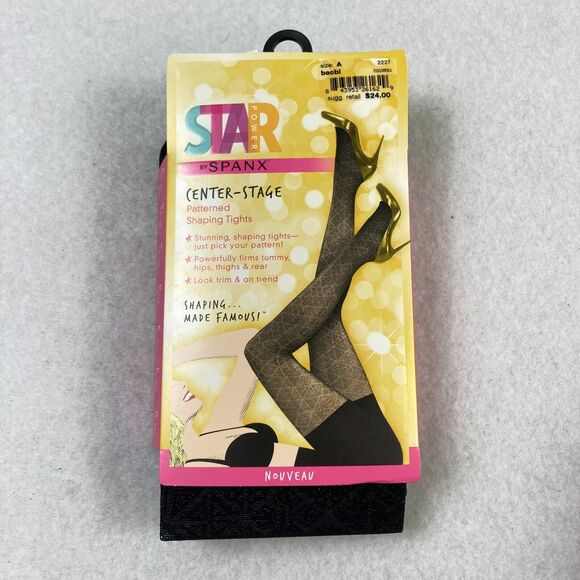 Star Power By Spanx Women Size A Shaping Tights Black Patterned Stretch Shapwear - Picture 1 of 7